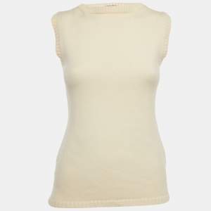  Saint Laurent Paris Vintage Cream Wool Knit Sleeveless Sweater S