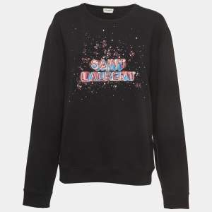 Saint Laurent Paris Black Cotton Embellished Logo Sweatshirt L