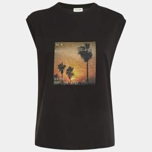 Saint Laurent Black VHS Print Cotton Ripped Sleeveless T-Shirt M