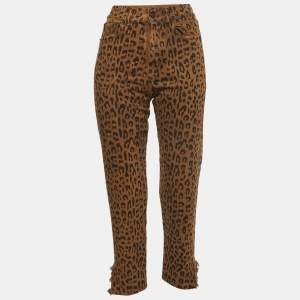 Saint Laurent Brown Leopard Print Ripped Denim Mid-Rise Jeans S Waist 25''