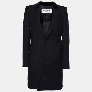 Saint Laurent Black Wool Mid Length Coat M