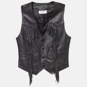 Saint Laurent Black Leather Fringe Detail Vest M