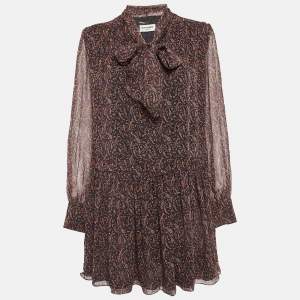 Saint Laurent Black Paisley Print Silk Neck Tie Mini Dress M