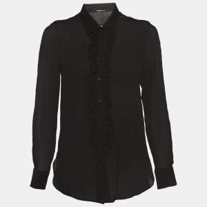 Saint Laurent Paris Black Silk Ruffle Detail Shirt Blouse M