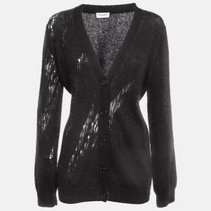 Saint Laurent Paris Black Ripped Mohair Knit Buttoned Cardigan S