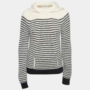 Saint Laurent White/Black Stripe Wool Blend Knit Hooded Sweater XS