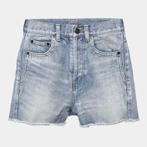 Saint Laurent Light Blue Ripped Denim Shorts S Waist 24"