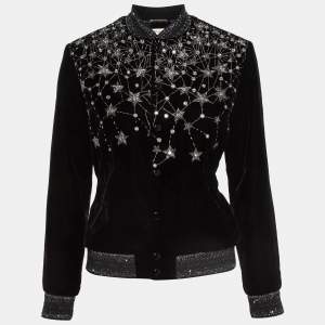 Saint Laurent Black Embellished Velvet Bomber Jacket S
