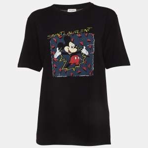 Saint Laurent Paris x Disney Black Mickey Mouse Print Cotton Knit Tshirt XS