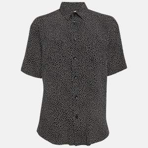 Saint Laurent Paris Black Dotted Print Silk Shirt M