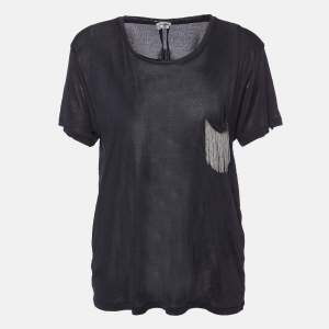 Saint Laurent Paris Grey Chain Pocket Silk Jersey T-Shirt M