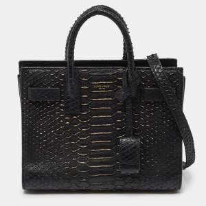 Saint Laurent Black/Gold Python Nano Classic Sac De Jour Tote