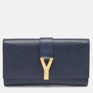 Yves Saint Laurent Navy Blue Leather Y-Ligne Clutch