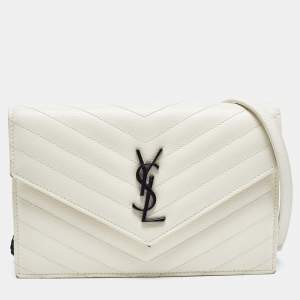 Saint Laurent Cream Matelassé Leather Monogram Envelope Wallet on Chain