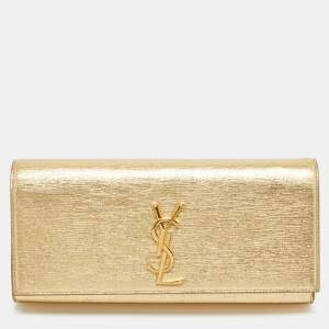 Saint Laurent Gold Leather Cassandre Clutch