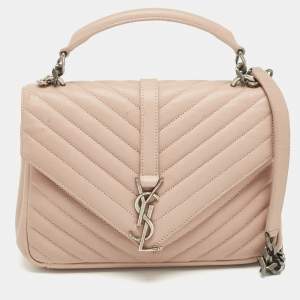 Saint Laurent Old Rose Matelassé Leather Medium College Top Handle Bag