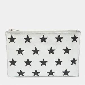 Saint Laurent Silver Star Leather Zip Pouch 