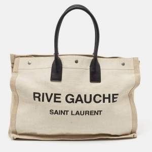 Saint Laurent Off White/Beige Canvas and Leather Rive Gauche Tote