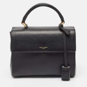 Saint Laurent Black Leather Small Moujik Top Handle Bag