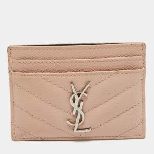 Saint Laurent Pink Matelassé Leather Monogram Card Holder