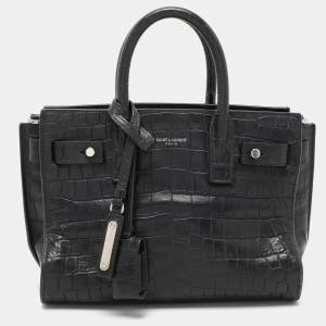 Saint Laurent Black Croc Embossed Leather Nano Classic Sac De Jour Tote