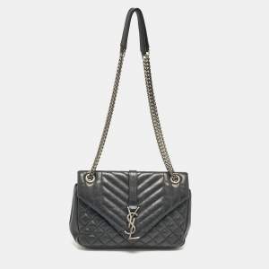 Saint Laurent Black Mixed Quilted Leather Small Envelope Shoulder Bag