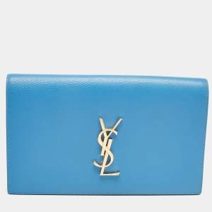 Saint Laurent Light Blue Leather Monogram Kate Clutch