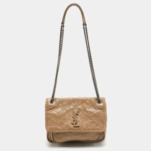 Saint Laurent Beige Matelassé Leather Baby Niki Chain Shoulder Bag