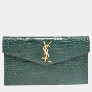 Saint Laurent Green Croc Embossed Leather Uptown Pouch
