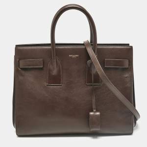 Saint Laurent Dark Brown Leather Small Sac De Jour Tote