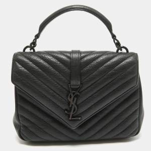 Saint Laurent Black Matelassé Leather Medium College Top Handle Bag