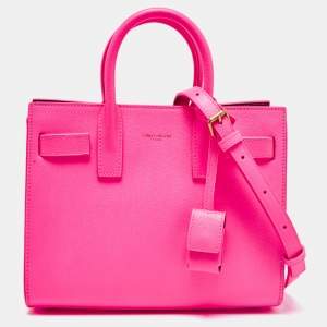 Saint Laurent Neon Pink Leather Nano Classic Sac De Jour Tote