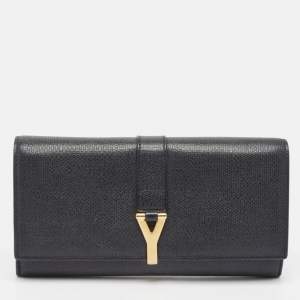 Saint Laurent Black Leather Y Line Flap Continental Wallet