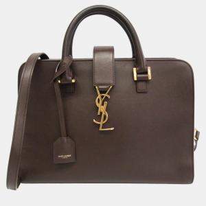 Saint Laurent Paris Brown Leather Small Cabas Top Handle Bag