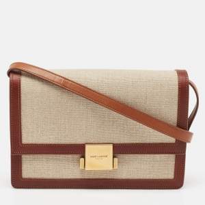 Saint Laurent Brown/Beige Canvas Bellechasse Shoulder Bag