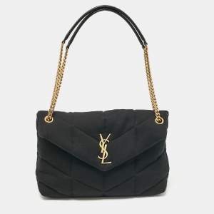 Saint Laurent Black Quilted Fabric Medium Loulou Puffer Shoulder Bag