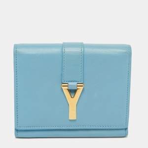 Saint Laurent Blue Leather Chyc Compact Wallet