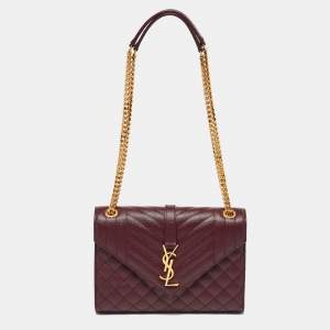 Saint Laurent Burgundy Leather Small Envelope Shoulder Bag