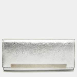 Saint Laurent Silver Lizard Embossed Leather Lutetia Clutch