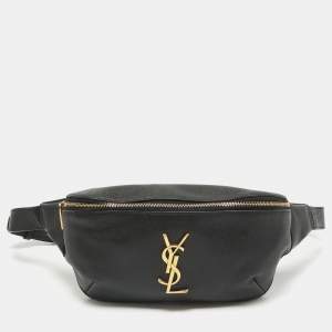 Saint Laurent Black Leather Cassandre Belt Bag