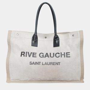 Saint Laurent Paris Beige, Black Canvas Left Bank Tote Bag 