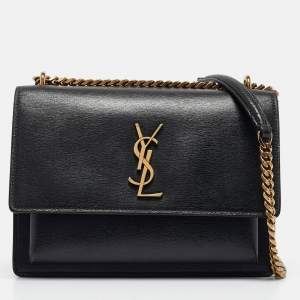 Saint Laurent Black Leather Medium Sunset Chain Shoulder Bag