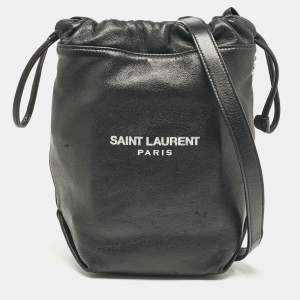 Saint Laurent Black Leather Teddy Drawstring Shoulder Bag