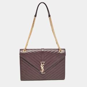 Saint Laurent Burgundy Chevron Leather Large Monogram Envelope Shoulder Bag