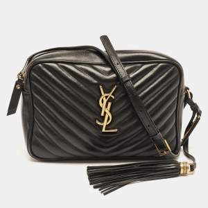 Saint Laurent Black Matelassé Leather Monogram Lou Camera Bag