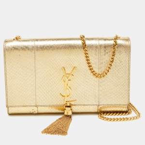 Saint Laurent Gold Snakeskin Medium Kate Tassel Crossbody Bag