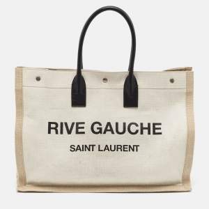 Saint Laurent Two Tone Beige Canvas Large Rive Gauche Tote