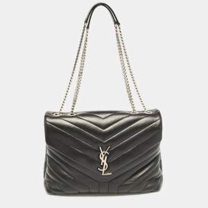 Saint Laurent Black Matelassé Leather Medium Loulou Shoulder Bag