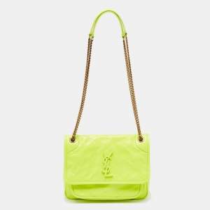 Saint Laurent Neon Green Leather Baby Niki Shoulder Bag