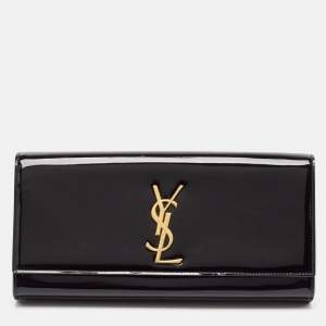 Saint Laurent Black Patent Leather Cassandre Clutch